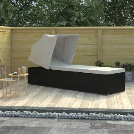 Sun lounger with hood and cream synthetic rattan cushion by vidaXL, Loungers - Ref: Foro24-46246, Price: 159,15 €, Discount: %