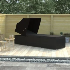 Sun lounger with black synthetic rattan canopy and cushion by vidaXL, Loungers - Ref: Foro24-46249, Price: 197,01 €, Discount: %