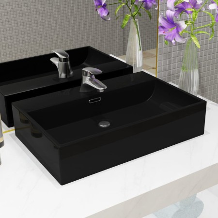 Lavabo con orificio para grifo cerámica 76x42,5x14,5 cm negro de vidaXL, Lavabos - Ref: Foro24-142743, Precio: 137,03 €, Desc...