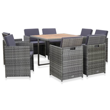 Set comedor de jardín 9 piezas y cojines ratán sintético gris de vidaXL, Conjuntos de jardín - Ref: Foro24-46377, Precio: 599...