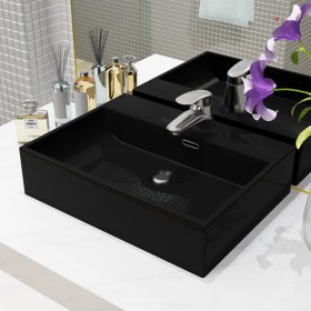 Lavabo con orificio para grifo cerámica negro 51,5x38,5x15 cm de vidaXL, Lavabos - Ref: Foro24-142741, Precio: 117,98 €, Desc...