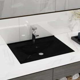 Lavabo rectangular cerámica orificio de grifo negro 60x46 cm de vidaXL, Lavabos - Ref: Foro24-140687, Precio: 85,10 €, Descue...