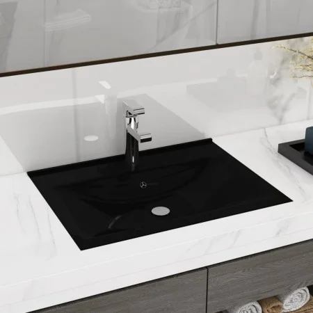 Lavabo rectangular cerámica orificio de grifo negro 60x46 cm de vidaXL, Lavabos - Ref: Foro24-140687, Precio: 85,10 €, Descue...
