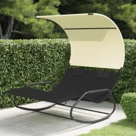 Double rocking sun lounger with black and cream canopy by vidaXL, Loungers - Ref: Foro24-317587, Price: 214,35 €, Discount: %