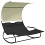 Double rocking sun lounger with black and cream canopy by vidaXL, Loungers - Ref: Foro24-317587, Price: 214,35 €, Discount: %