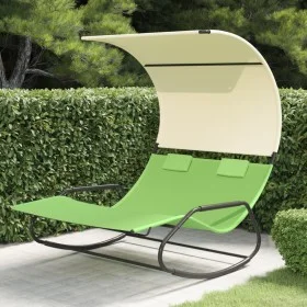 Tumbona mecedora doble con toldo verde y crema de vidaXL, Tumbonas - Ref: Foro24-317590, Precio: 213,42 €, Descuento: %