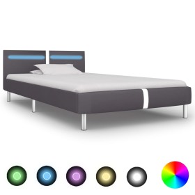 Estructura de cama con LED de cuero sintético gris 90x200 cm de vidaXL, Camas y somieres - Ref: Foro24-280856, Precio: 151,55...