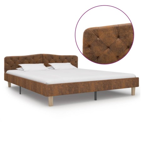 Estructura de cama de piel de ante artificial marrón 180x200 cm de vidaXL, Camas y somieres - Ref: Foro24-284941, Precio: 223...