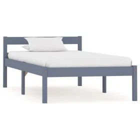 Solid gray pine wood bed frame 100x200 cm by vidaXL, Beds and slatted bases - Ref: Foro24-283197, Price: 66,32 €, Discount: %