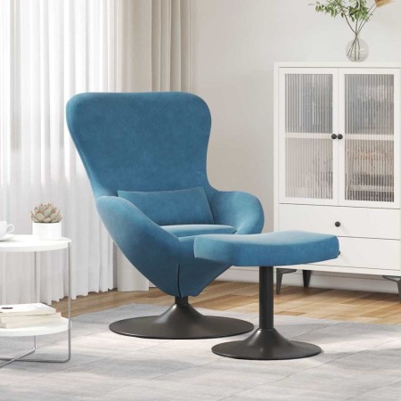 Silla Huevo con Puff Azul 63 x 73 x 90 cm Terciopelo en Sillones | Comprar online en Foru.es