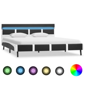 Estructura de cama con LED de cuero sintético gris 140x200 cm de vidaXL, Camas y somieres - Ref: Foro24-280309, Precio: 213,3...
