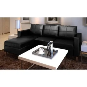 Sofá modular de 3 plazas de cuero artificial negro de vidaXL, Sofás - Ref: Foro24-241979, Precio: 457,08 €, Descuento: %