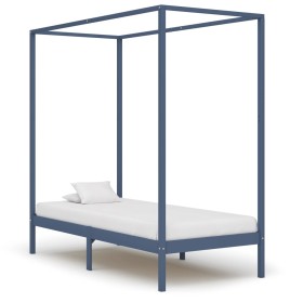 Cama con dosel de madera maciza de pino gris 100x200 cm de vidaXL, Camas y somieres - Ref: Foro24-283275, Precio: 103,48 €, D...