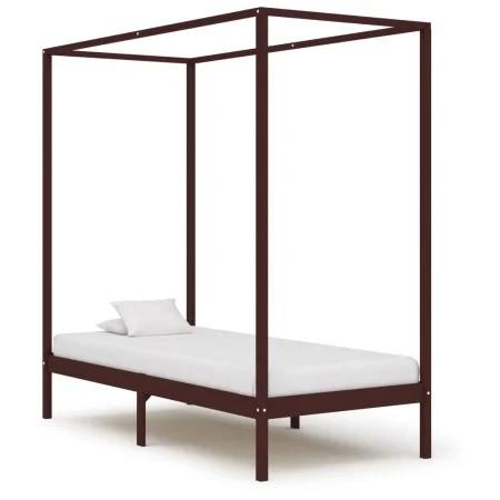 Cama con dosel madera maciza de pino marrón oscuro 100x200 cm de vidaXL, Camas y somieres - Ref: Foro24-283269, Precio: 102,7...