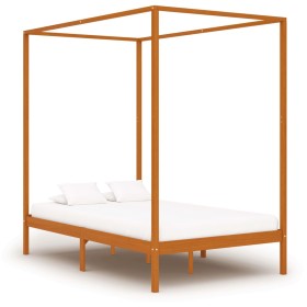 Cama con dosel de madera maciza de pino marrón miel 120x200 cm de vidaXL, Camas y somieres - Ref: Foro24-283258, Precio: 200,...