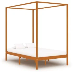 Honey brown solid pine wood canopy bed 120x200 cm by vidaXL, Beds and slatted bases - Ref: Foro24-283258, Price: 196,79 €, Di...