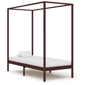 Dark brown solid pine wood canopy bed 90x200 cm by vidaXL, Beds and slatted bases - Ref: Foro24-283268, Price: 100,12 €, Disc...