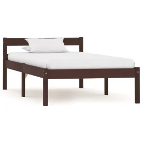 Dark brown solid pine wood bed frame 100x200 cm by vidaXL, Beds and slatted bases - Ref: Foro24-283203, Price: 60,05 €, Disco...