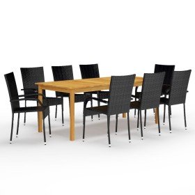 Juego de comedor de jardín de 9 piezas negro en Conjuntos de jardín | Comprar online en Foru.es