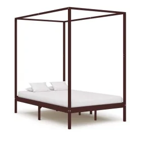 Cama con dosel madera maciza de pino marrón oscuro 120x200 cm de vidaXL, Camas y somieres - Ref: Foro24-283270, Precio: 171,0...