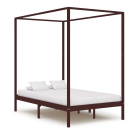 Cama con dosel madera maciza de pino marrón oscuro 120x200 cm de vidaXL, Camas y somieres - Ref: Foro24-283270, Precio: 187,0...