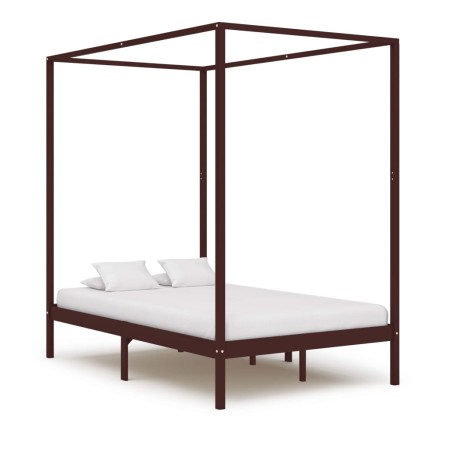 Cama con dosel madera maciza de pino marrón oscuro 120x200 cm de vidaXL, Camas y somieres - Ref: Foro24-283270, Precio: 187,0...