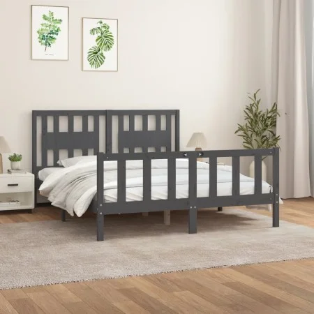 Estructura de cama con cabecero madera de pino gris 150x200cm de vidaXL, Camas y somieres - Ref: Foro24-3188173, Precio: 160,...