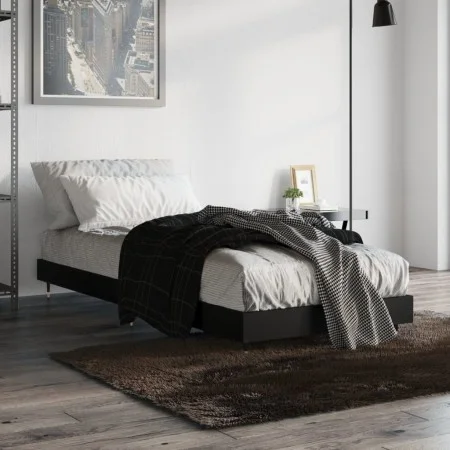 Estructura de cama madera de ingeniería negra 75x190 cm de vidaXL, Camas y somieres - Ref: Foro24-832206, Precio: 88,45 €, De...