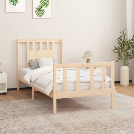 Estructura de cama con cabecero madera maciza de pino 90x200 cm de vidaXL, Camas y somieres - Ref: Foro24-3188151, Precio: 91...