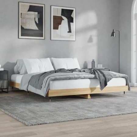 Estructura de cama madera de ingeniería roble Sonoma 200x200 cm de vidaXL, Camas y somieres - Ref: Foro24-832112, Precio: 116...
