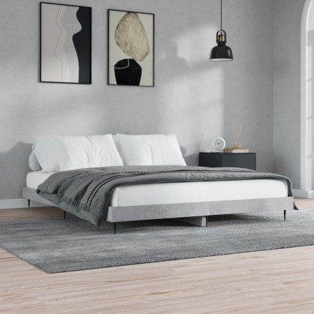 Estructura de cama madera de ingeniería gris hormigón 140x200cm de vidaXL, Camas y somieres - Ref: Foro24-832249, Precio: 120...