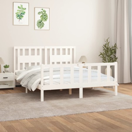 Estructura de cama con cabecero madera pino blanco 160x200 cm de vidaXL, Camas y somieres - Ref: Foro24-3188177, Precio: 149,...