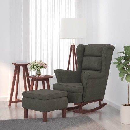 Sillón mecedora patas madera y taburete terciopelo gris oscuro de vidaXL, Mecedoras - Ref: Foro24-3121231, Precio: 291,84 €, ...