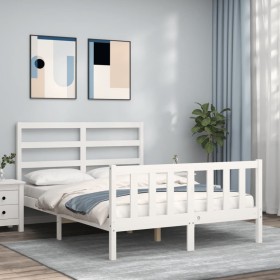 Estructura de cama con cabecero madera maciza blanco 140x190 cm de vidaXL, Camas y somieres - Ref: Foro24-3191887, Precio: 12...