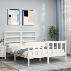 White solid wood bed frame with headboard 140x190 cm by vidaXL, Beds and slatted bases - Ref: Foro24-3191887, Price: 125,37 €...
