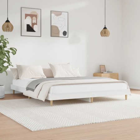 Estructura de cama madera de ingeniería blanco brillo 200x200cm de vidaXL, Camas y somieres - Ref: Foro24-832007, Precio: 123...