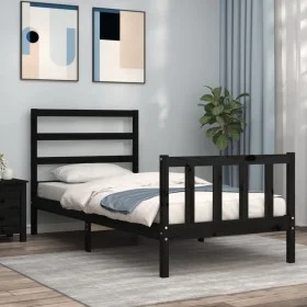 Einzelbettgestell mit schwarzem Massivholz-Kopfteil von vidaXL, Betten und Lattenroste - Ref: Foro24-3191870, Preis: 115,47 €...