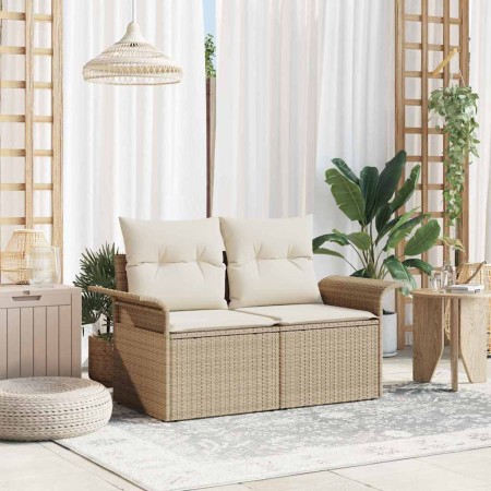 Sofá de jardín con cojín Beige 141 x 62 x 69 cm ratán sintético en Sofás de exterior | Comprar online en Foru.es