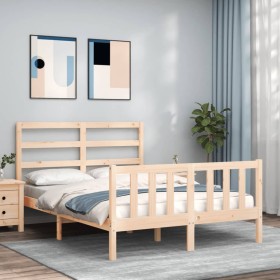 Estructura de cama con cabecero madera maciza 140x190 cm de vidaXL, Camas y somieres - Ref: Foro24-3191886, Precio: 119,40 €,...