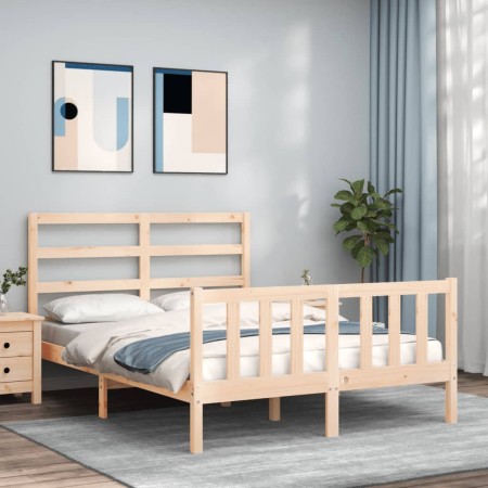Estructura de cama con cabecero madera maciza 140x190 cm de vidaXL, Camas y somieres - Ref: Foro24-3191886, Precio: 119,40 €,...