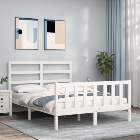 Estructura de cama con cabecero madera maciza blanco 140x200 cm de vidaXL, Camas y somieres - Ref: Foro24-3191907, Precio: 12...
