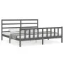 Gray solid wood bed frame with headboard 200x200 cm by vidaXL, Beds and slatted bases - Ref: Foro24-3191928, Price: 162,68 €,...