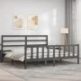 Gray solid wood bed frame with headboard 200x200 cm by vidaXL, Beds and slatted bases - Ref: Foro24-3191928, Price: 162,68 €,...