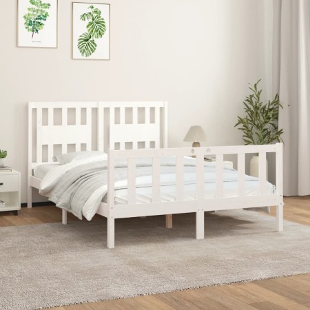 Estructura de cama con cabecero madera pino blanco 140x200 cm de vidaXL, Camas y somieres - Ref: Foro24-3188167, Precio: 145,...