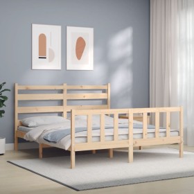 Estructura de cama con cabecero madera maciza 160x200 cm de vidaXL, Camas y somieres - Ref: Foro24-3192046, Precio: 129,24 €,...