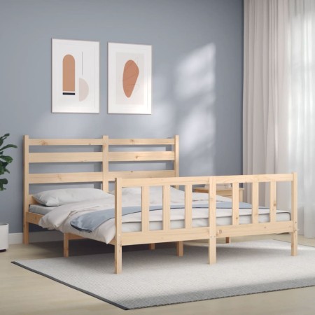 Estructura de cama con cabecero madera maciza 160x200 cm de vidaXL, Camas y somieres - Ref: Foro24-3192046, Precio: 129,24 €,...