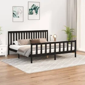 Black pine wood bed frame with headboard 200x200cm by vidaXL, Beds and slatted bases - Ref: Foro24-3188230, Price: 211,91 €, ...