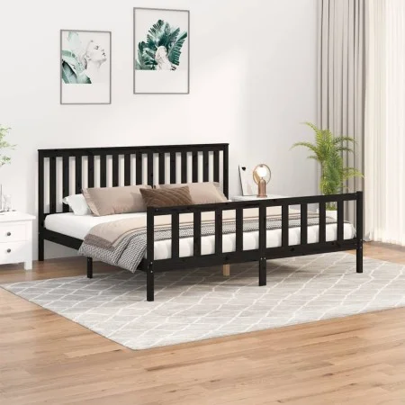 Black pine wood bed frame with headboard 200x200cm by vidaXL, Beds and slatted bases - Ref: Foro24-3188230, Price: 211,91 €, ...