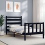 Estructura de cama individual con cabecero madera maciza negro de vidaXL, Camas y somieres - Ref: Foro24-3192000, Precio: 122...