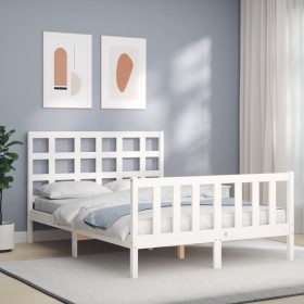 Estructura de cama con cabecero madera maciza blanco 120x200 cm de vidaXL, Camas y somieres - Ref: Foro24-3192097, Precio: 12...